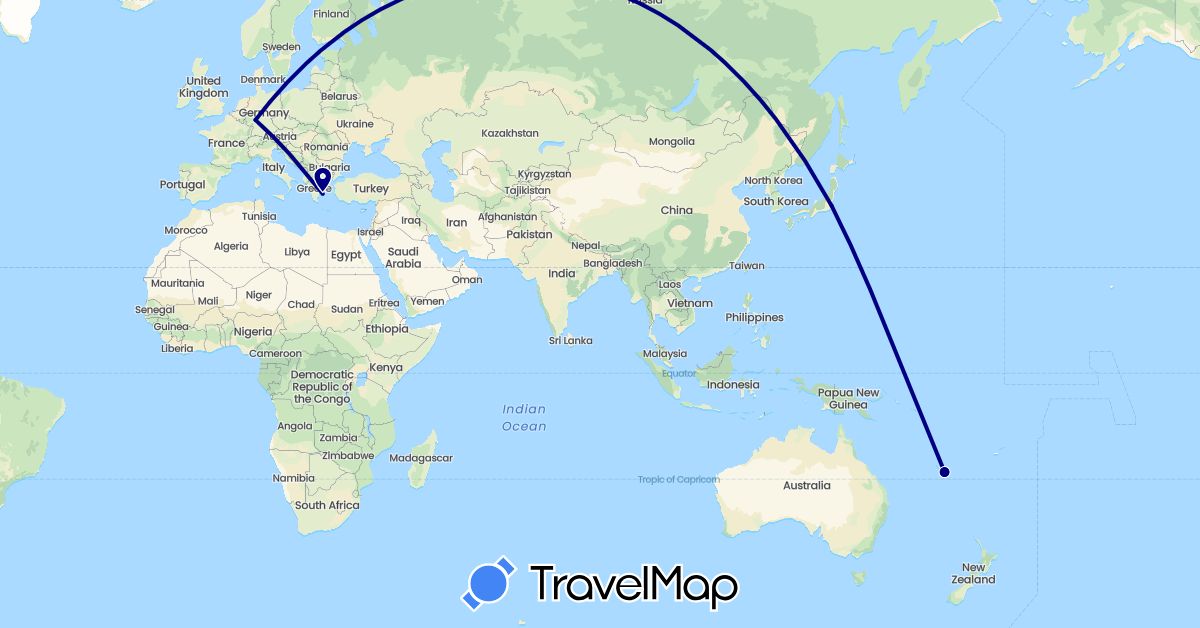TravelMap itinerary: driving in Germany, France, Greece, Japan (Asia, Europe)